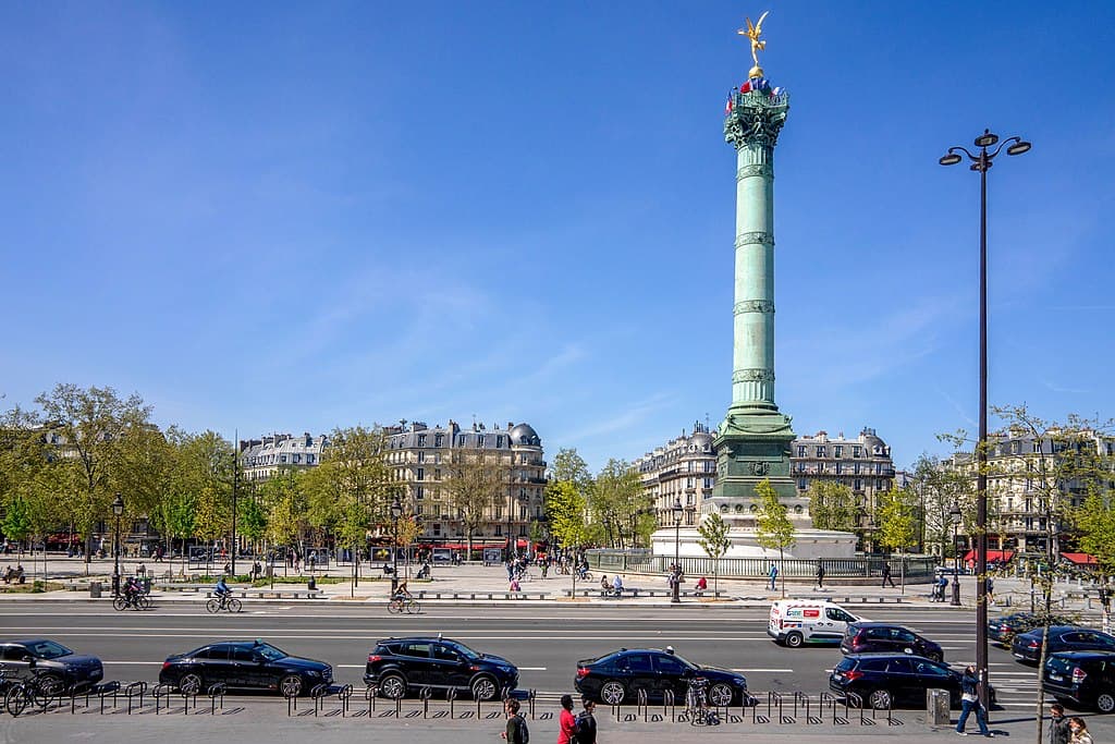 blue sky and panoramic capture of Place de la Bastille 