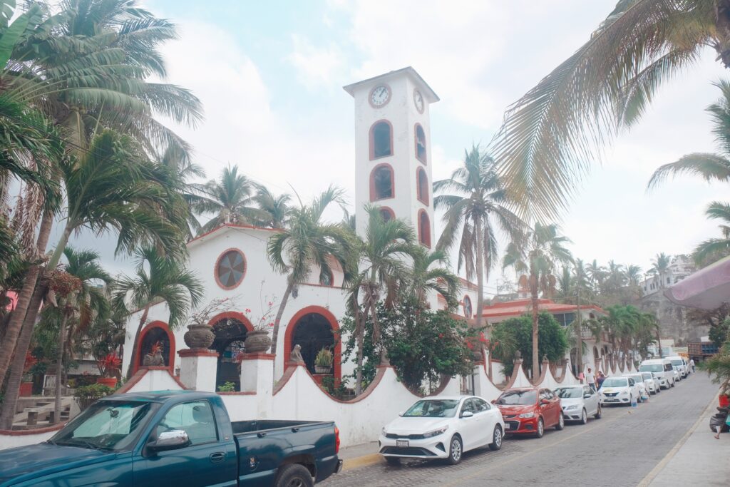 view from the street of Parish of Our Lady of Peace in Bucerias