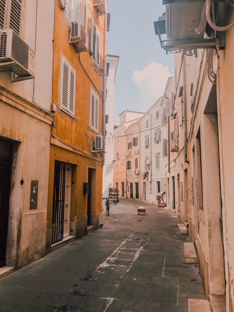 empty street and old houses