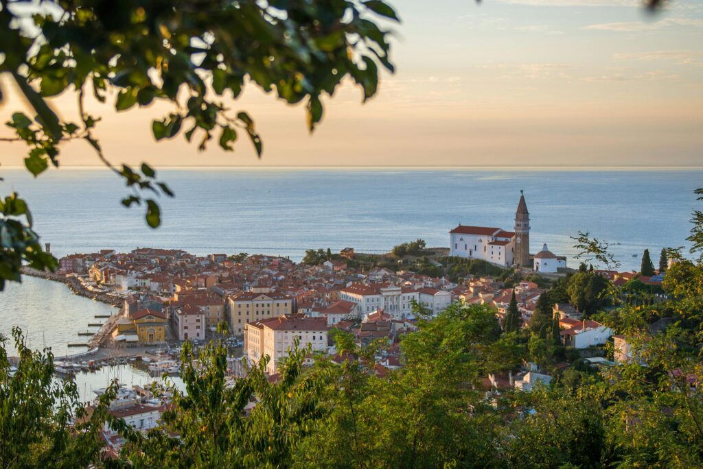 panoramic view of piran from the castle