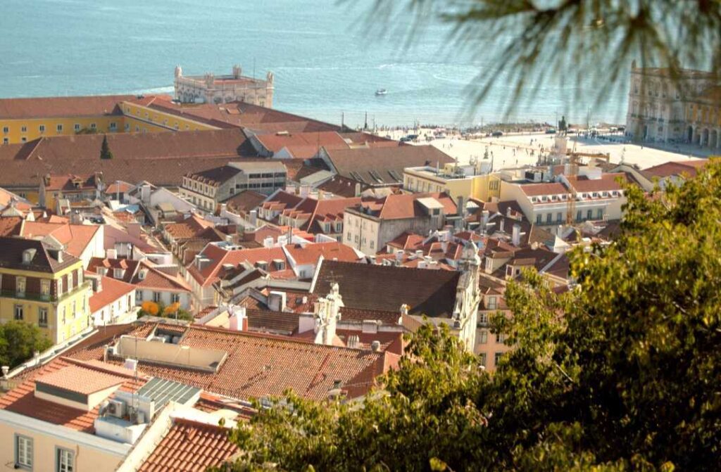 panoramic view over sea and rooftops