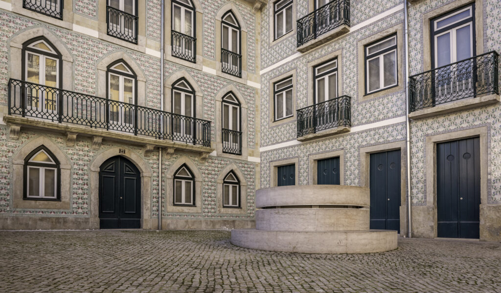 beautiful tiled courtyard in alfama