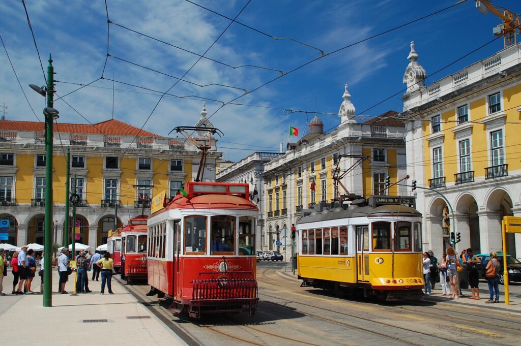 red and yellow tram in Lisbon 