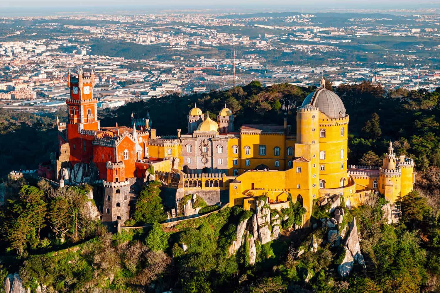 fairytale red and yellow castle in sintra